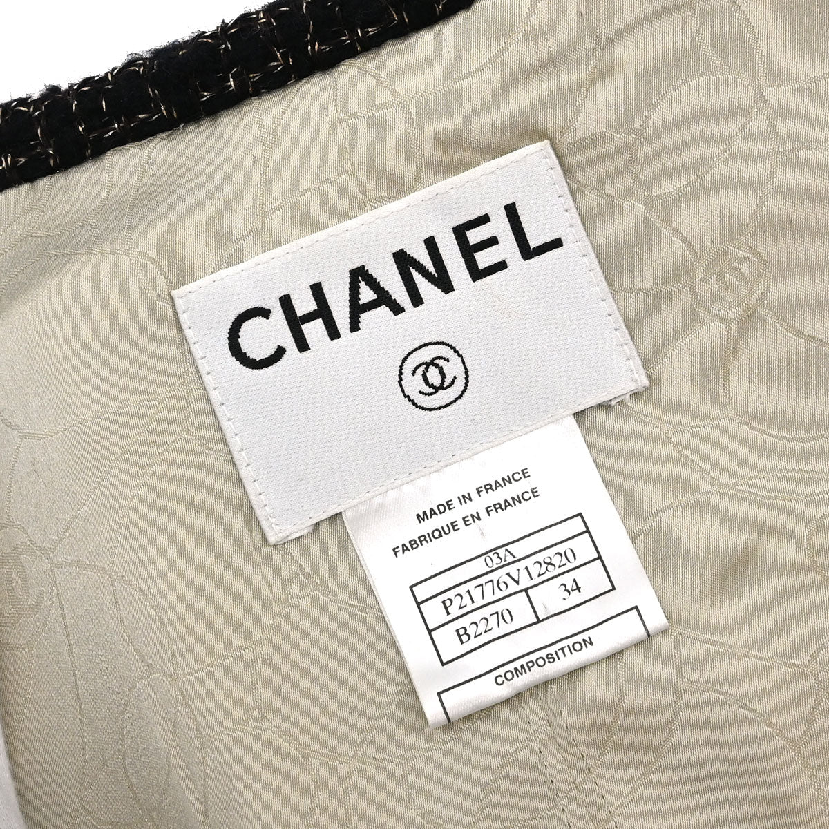 Chanel 2003 Collarless Jacket Tweed Beige #34