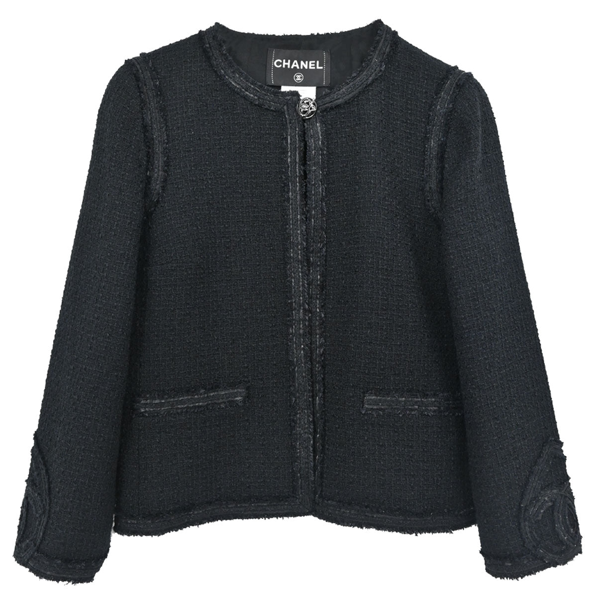 Chanel 2009 Collarless Tweed Jacket Black #38