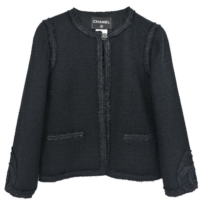 Chanel 2009 Collarless Tweed Jacket Black #38