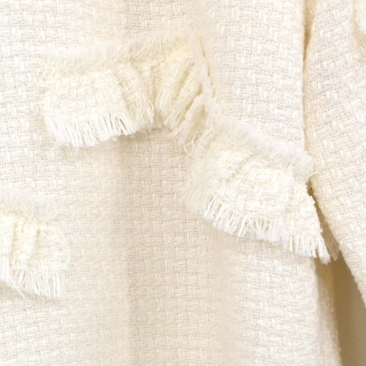 Chanel 2014 Single Breasted Fringe Tweed Jacket White #36