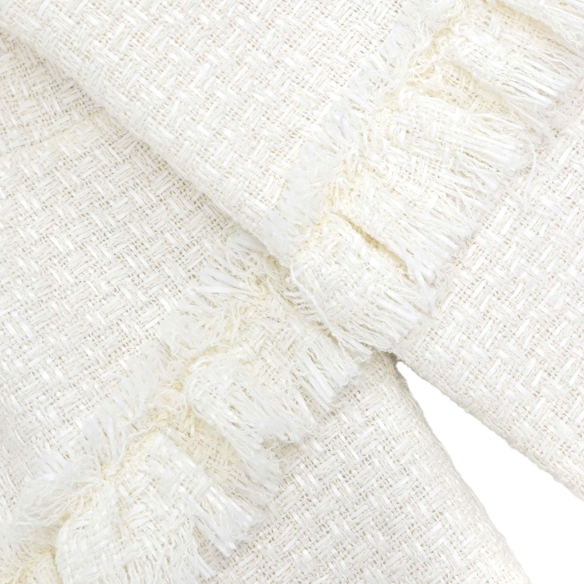 Chanel 2014 Single Breasted Fringe Tweed Jacket White #36