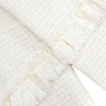 Chanel 2014 Single Breasted Fringe Tweed Jacket White #36