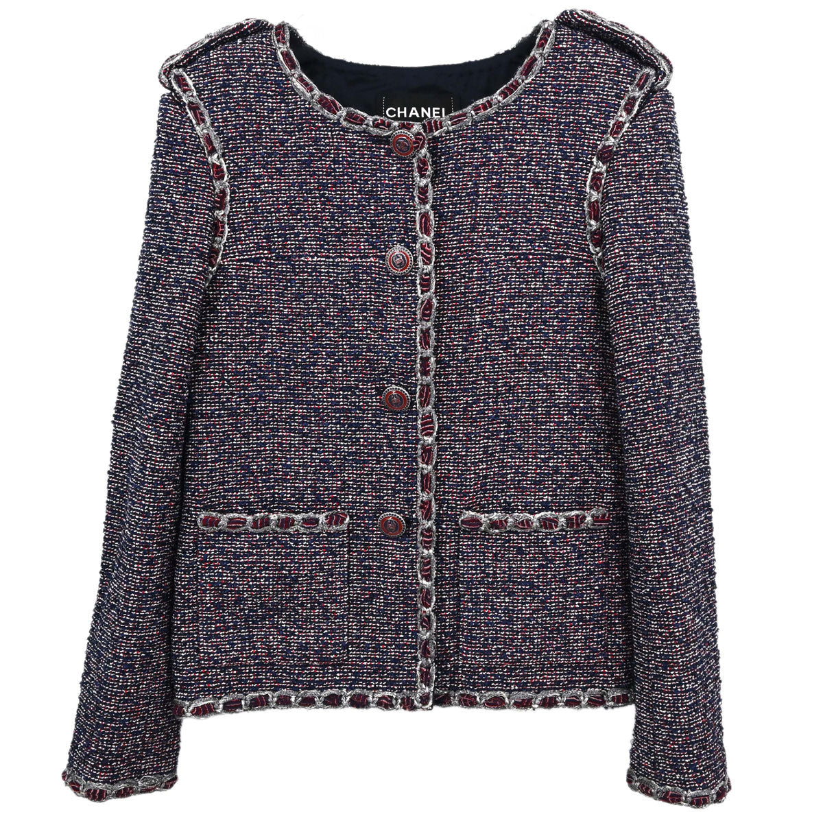 Chanel 2016 Collarless Tweed Jacket Navy #34