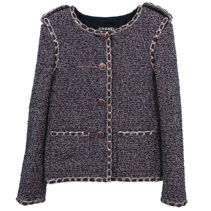 Chanel 2016 Collarless Tweed Jacket Navy #34