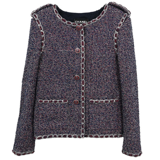 Chanel 2016 Collarless Tweed Jacket Navy #34