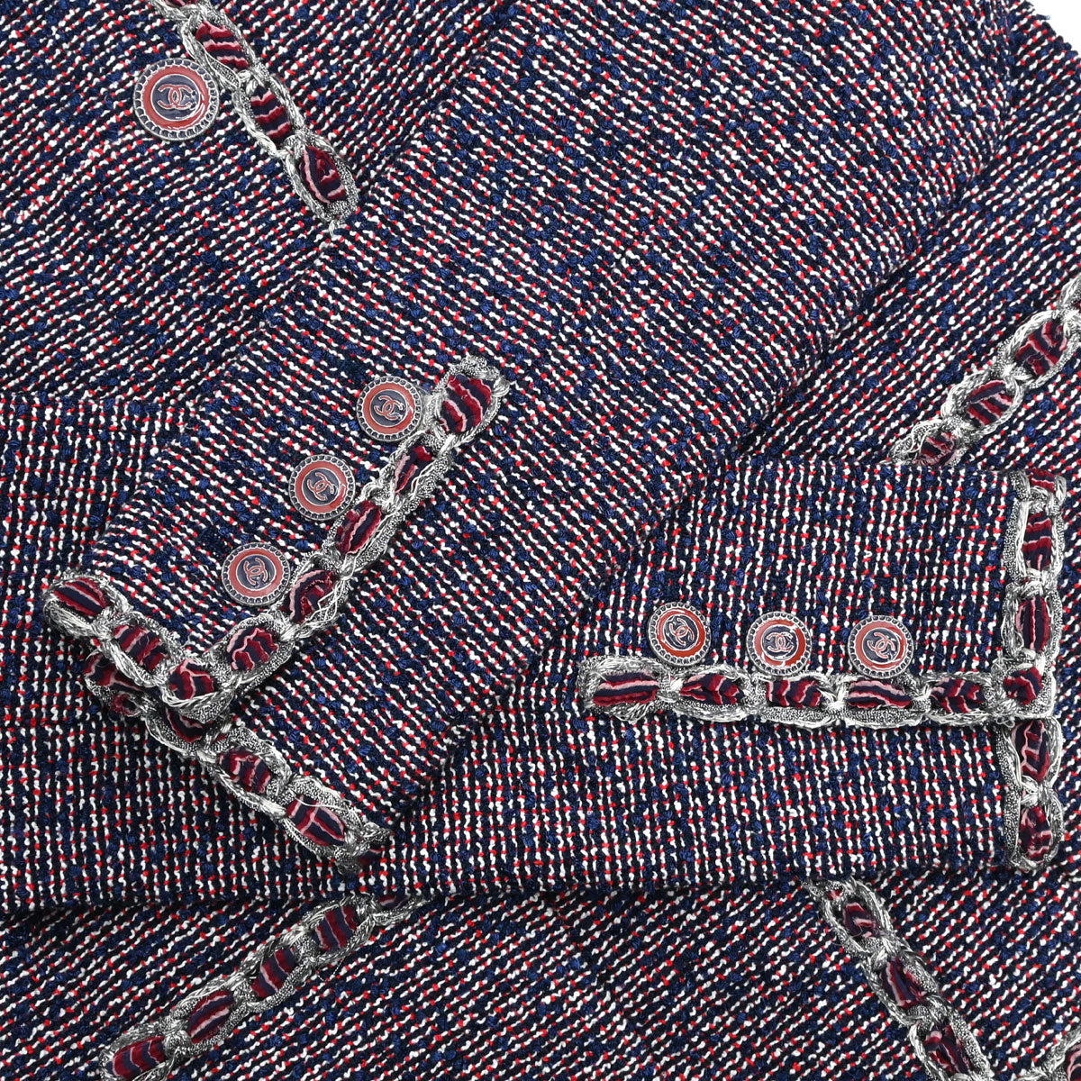 Chanel 2016 Collarless Tweed Jacket Navy #34