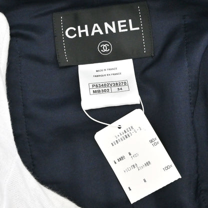 Chanel 2016 Collarless Tweed Jacket Navy #34