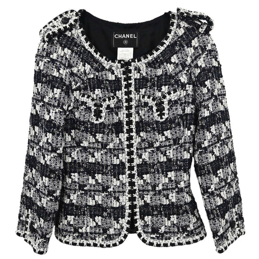 Chanel 2006 Collarless Zip Up Tweed Jacket #38