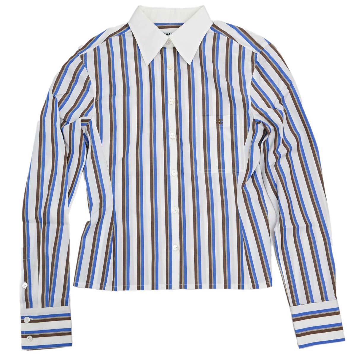 Chanel 1998 Striped Shirt Top White #38