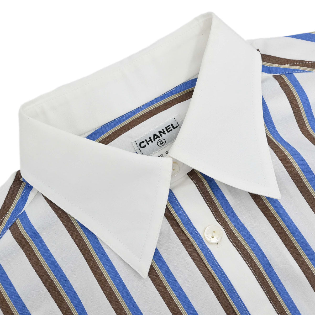 Chanel 1998 Striped Shirt Top White #38