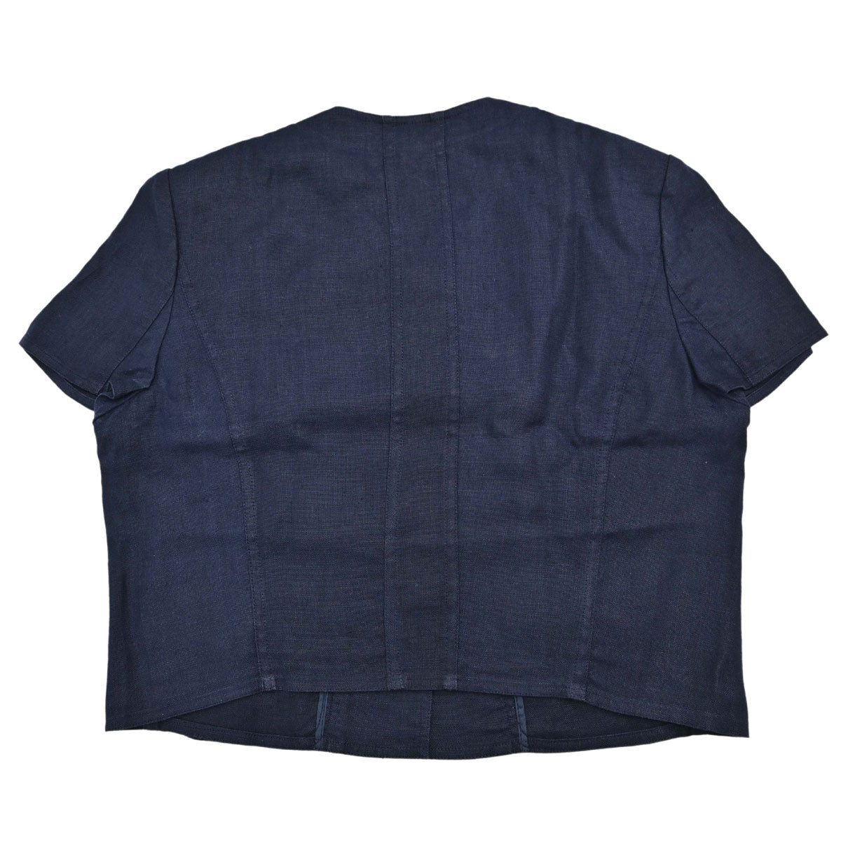 Chanel Button Up Short Sleeve Top Linen Navy