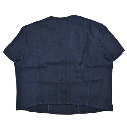 Chanel Button Up Short Sleeve Top Linen Navy