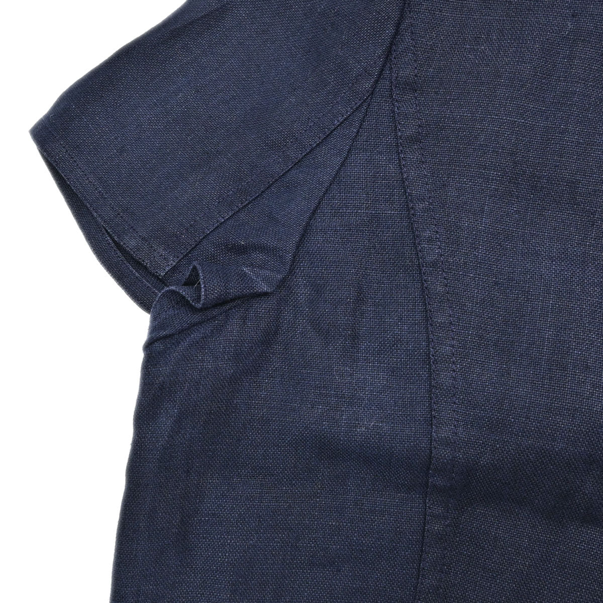 Chanel Button Up Short Sleeve Top Linen Navy