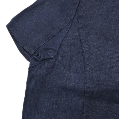 Chanel Button Up Short Sleeve Top Linen Navy