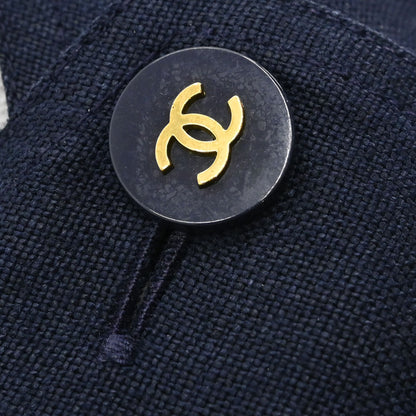 Chanel Button Up Short Sleeve Top Linen Navy