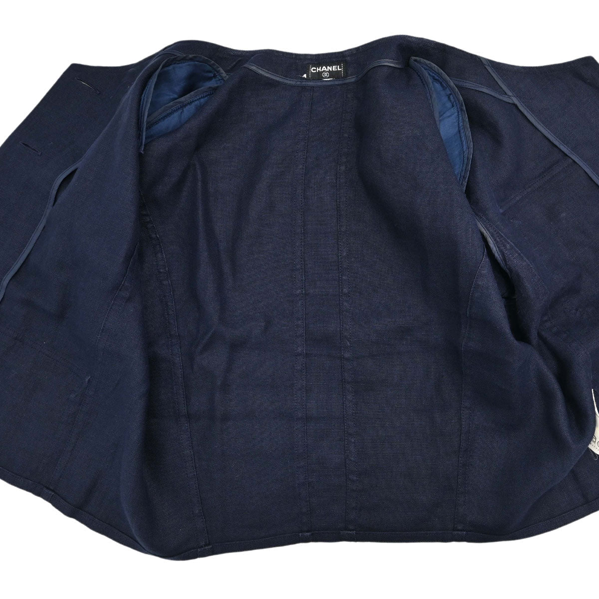 Chanel Button Up Short Sleeve Top Linen Navy