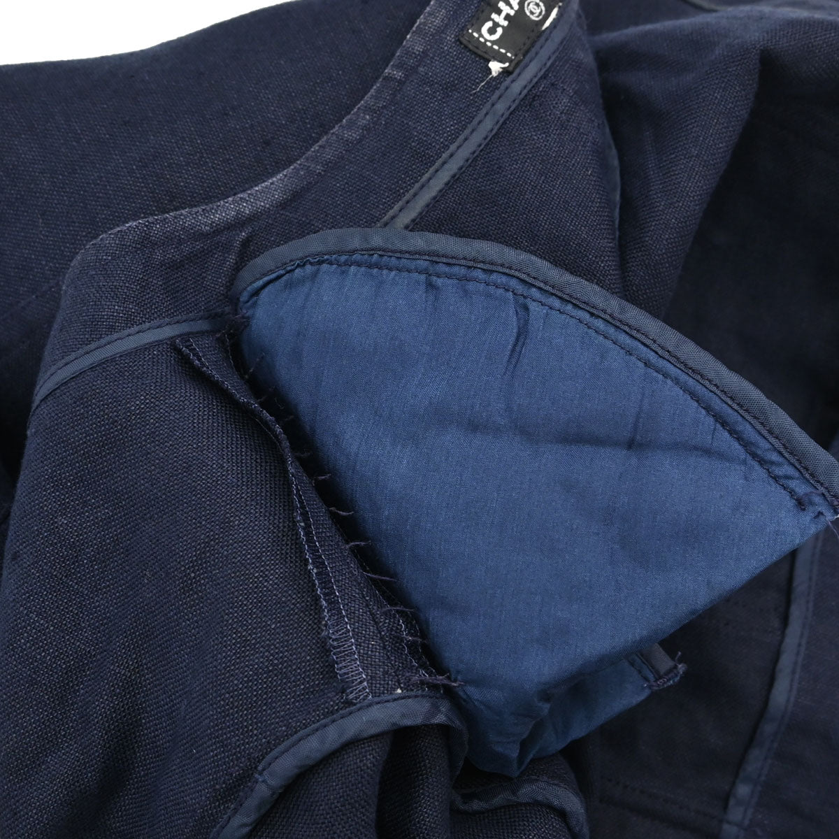 Chanel Button Up Short Sleeve Top Linen Navy