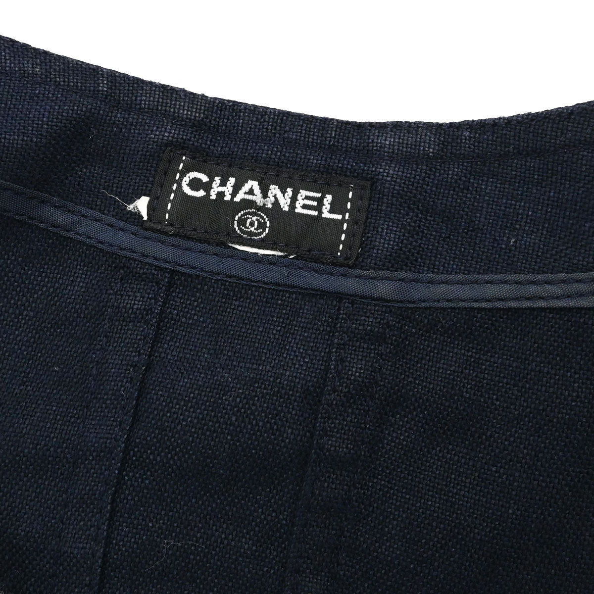 Chanel Button Up Short Sleeve Top Linen Navy