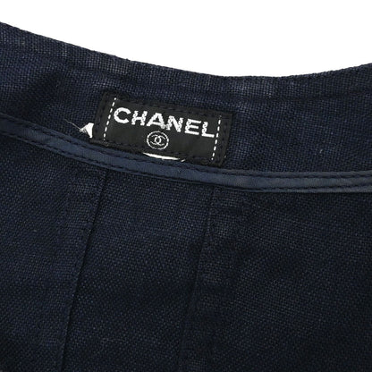 Chanel Button Up Short Sleeve Top Linen Navy