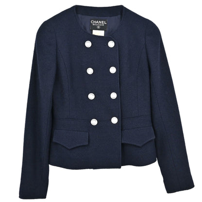 Chanel 1997 Collarless Tweed Jacket Navy #36