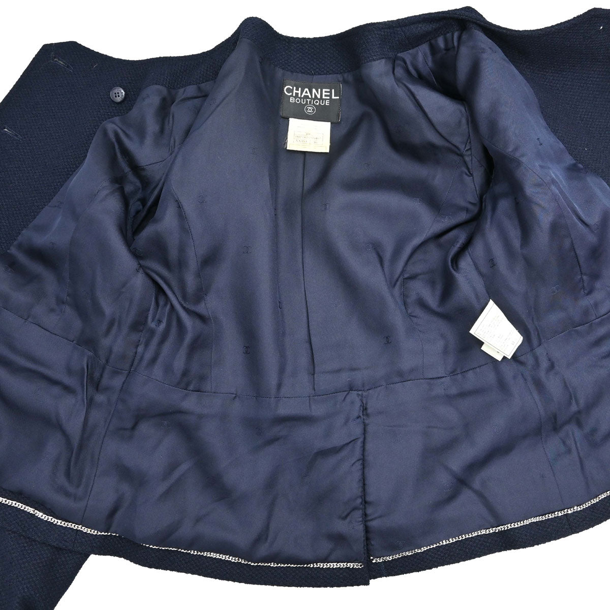 Chanel 1997 Collarless Tweed Jacket Navy #36