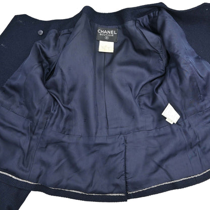 Chanel 1997 Collarless Tweed Jacket Navy #36