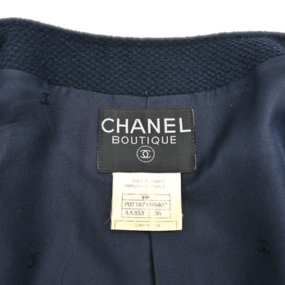 Chanel 1997 Collarless Tweed Jacket Navy #36