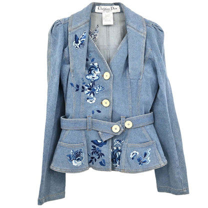 Christian Dior 2005 Embroidery Denim Jacket Light Blue #38