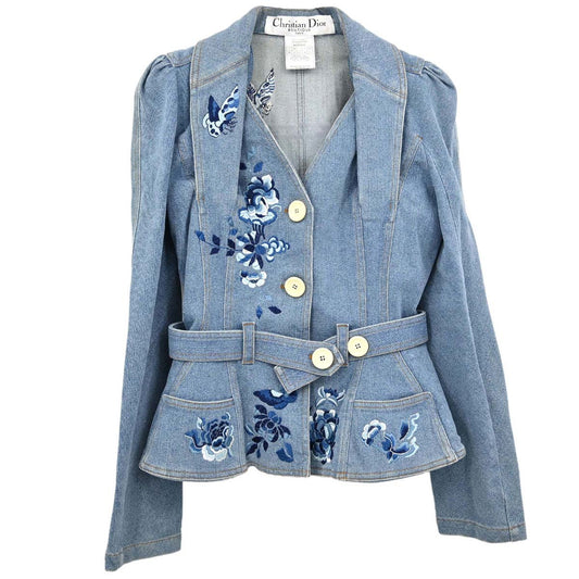 Christian Dior 2005 Embroidery Denim Jacket Light Blue #38
