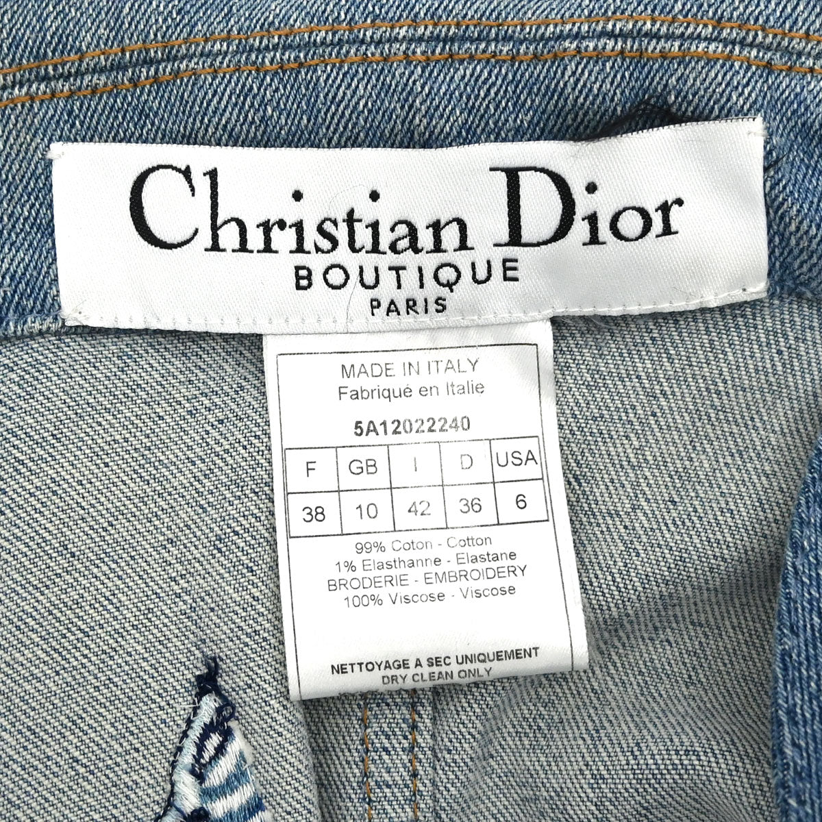 Christian Dior 2005 Embroidery Denim Jacket Light Blue #38
