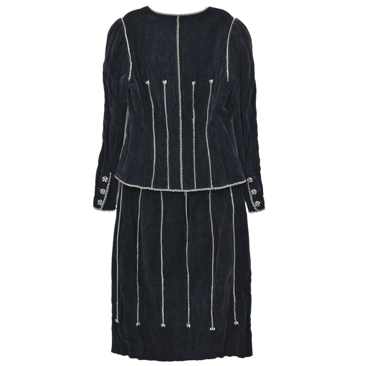Chanel 2006 Setup Suit Jacket Skirt Velours Chain Black #36
