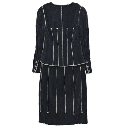 Chanel 2006 Setup Suit Jacket Skirt Velours Chain Black #36