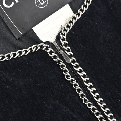 Chanel 2006 Setup Suit Jacket Skirt Velours Chain Black #36
