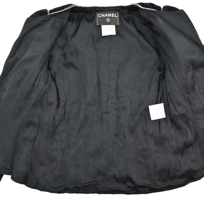 Chanel 2006 Setup Suit Jacket Skirt Velours Chain Black #36