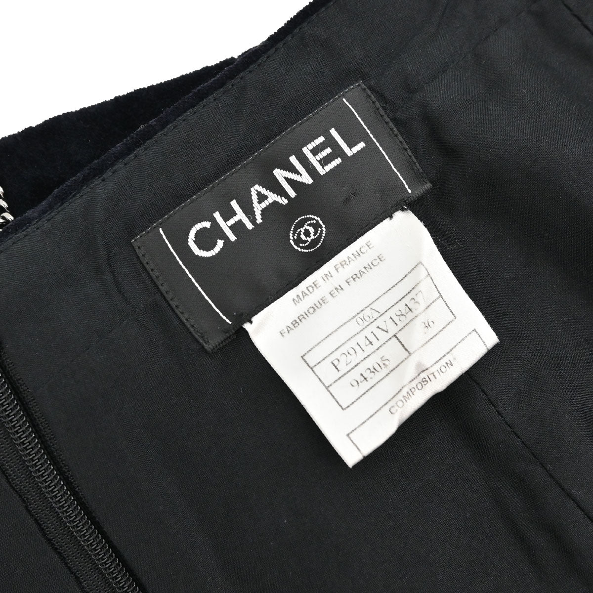 Chanel 2006 Setup Suit Jacket Skirt Velours Chain Black #36