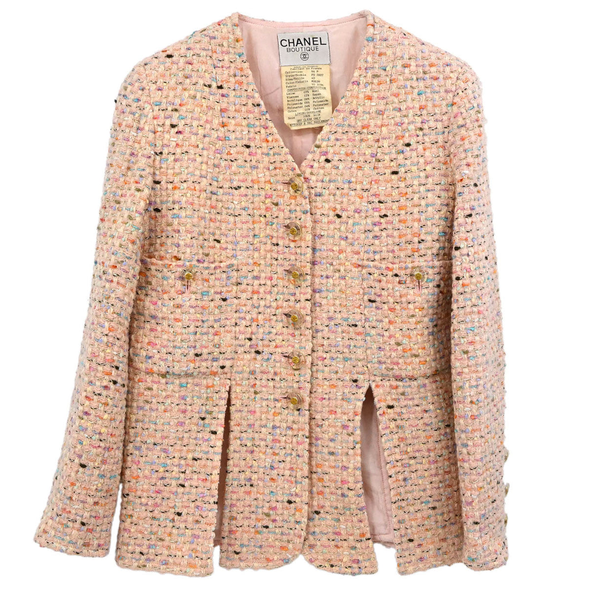 Chanel 1994 Collarless Tweed Jacket Pink #40
