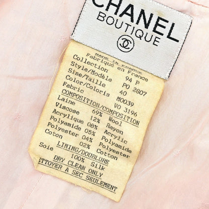 Chanel 1994 Collarless Tweed Jacket Pink #40