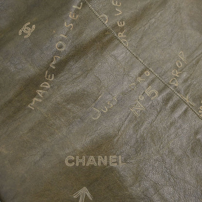 Chanel 2003 Leather Mademoiselle Graffiti Skirt Khaki #42