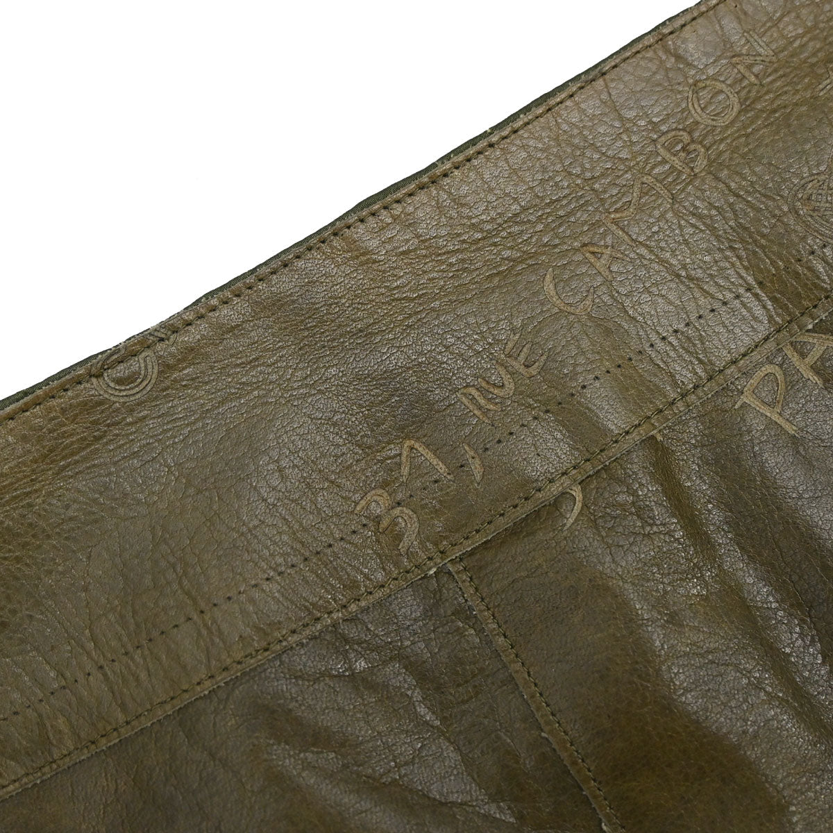 Chanel 2003 Leather Mademoiselle Graffiti Skirt Khaki #42