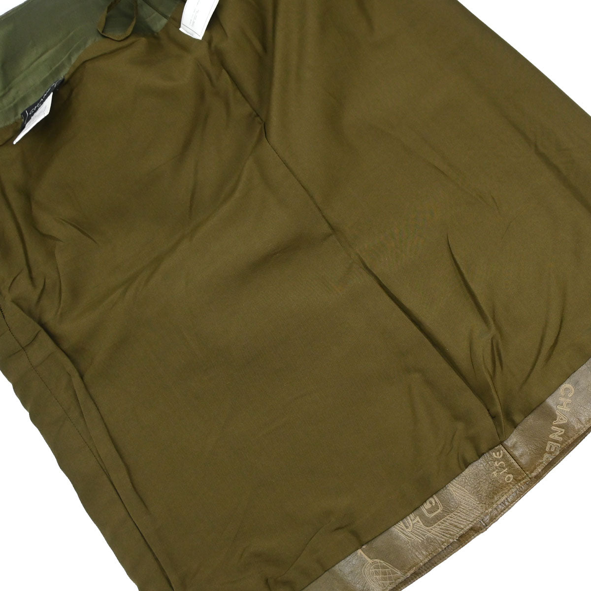 Chanel 2003 Leather Mademoiselle Graffiti Skirt Khaki #42