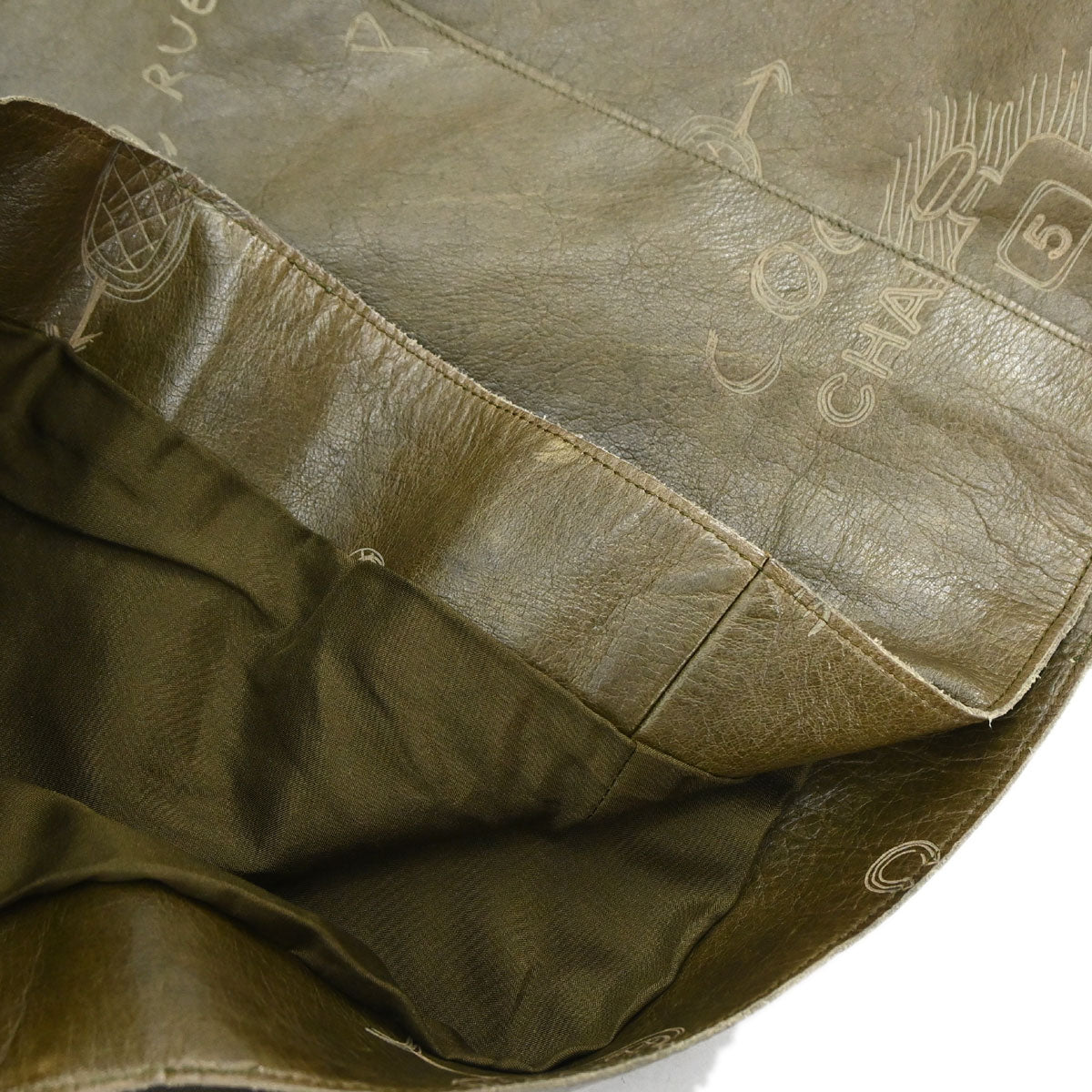 Chanel 2003 Leather Mademoiselle Graffiti Skirt Khaki #42