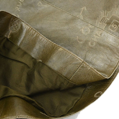 Chanel 2003 Leather Mademoiselle Graffiti Skirt Khaki #42