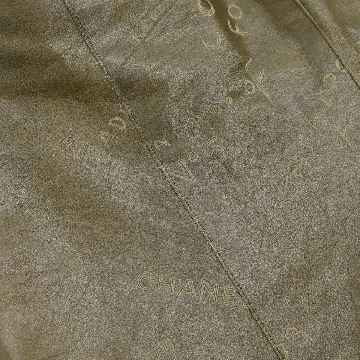 Chanel 2003 Leather Mademoiselle Graffiti Skirt Khaki #42