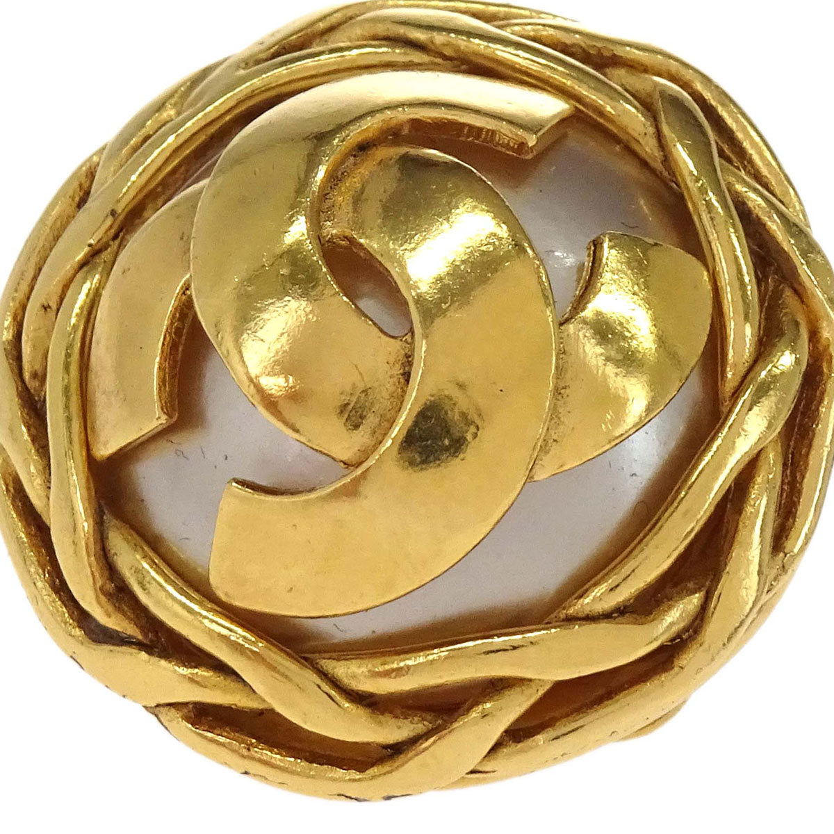 Chanel Button Clip-On Earrings Gold 95P
