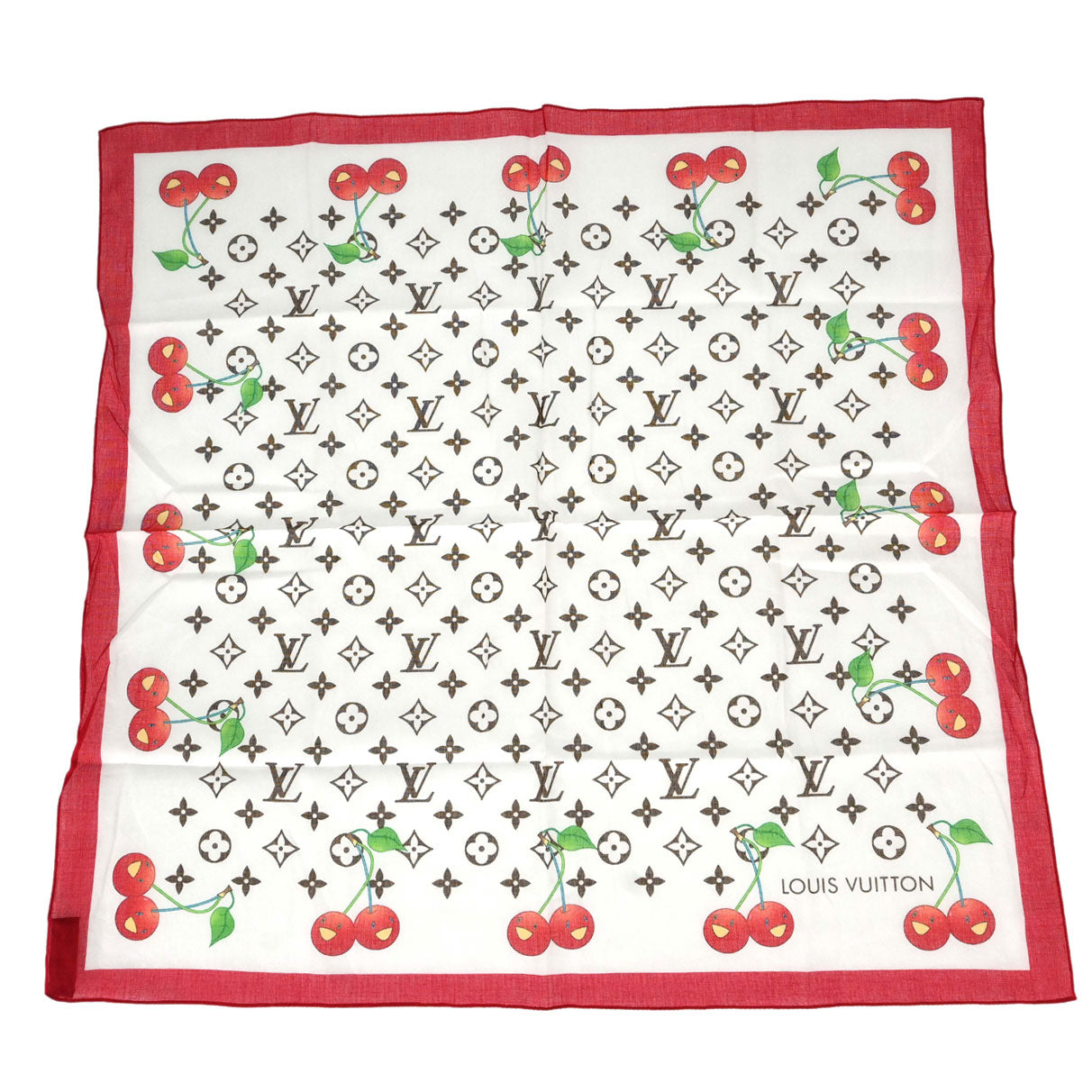 Louis Vuitton White Monogram Cherry Scarf 55 Small Good