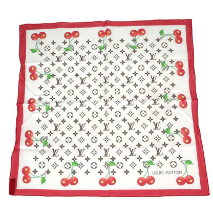 Louis Vuitton White Monogram Cherry Scarf 55 Small Good