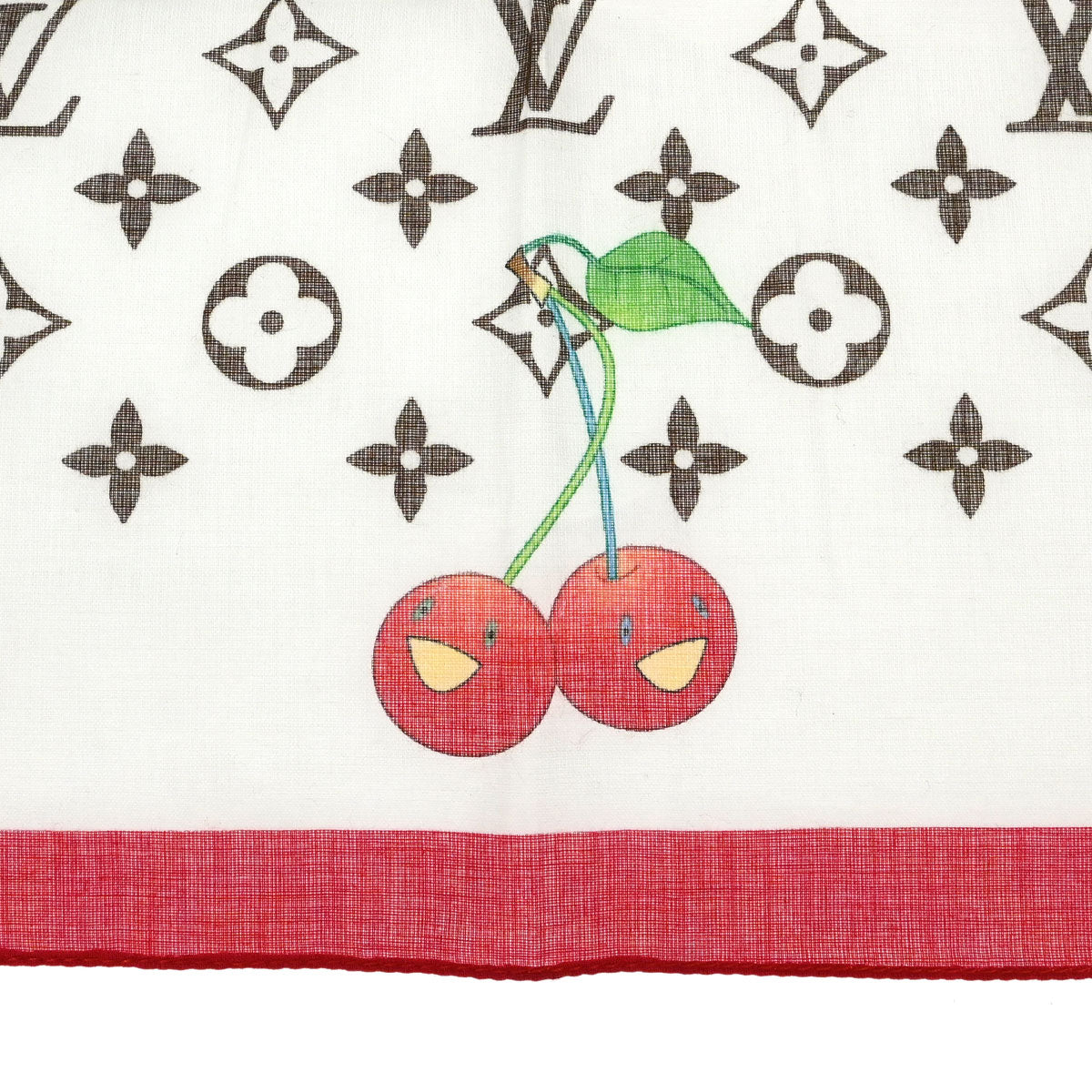Louis Vuitton White Monogram Cherry Scarf 55 Small Good