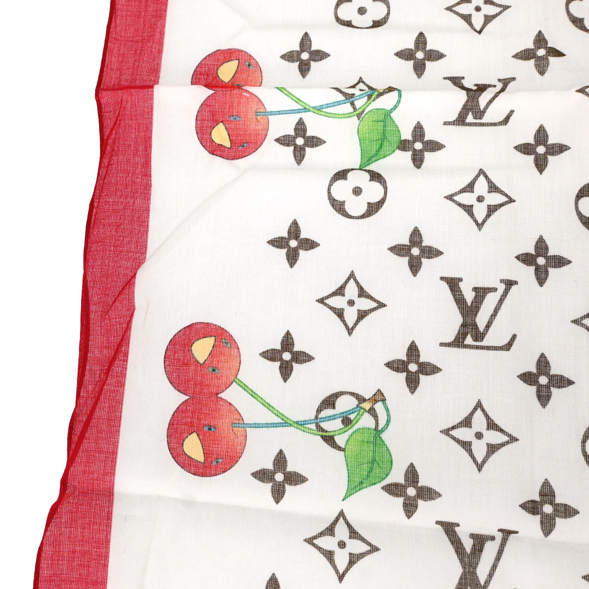 Louis Vuitton White Monogram Cherry Scarf 55 Small Good