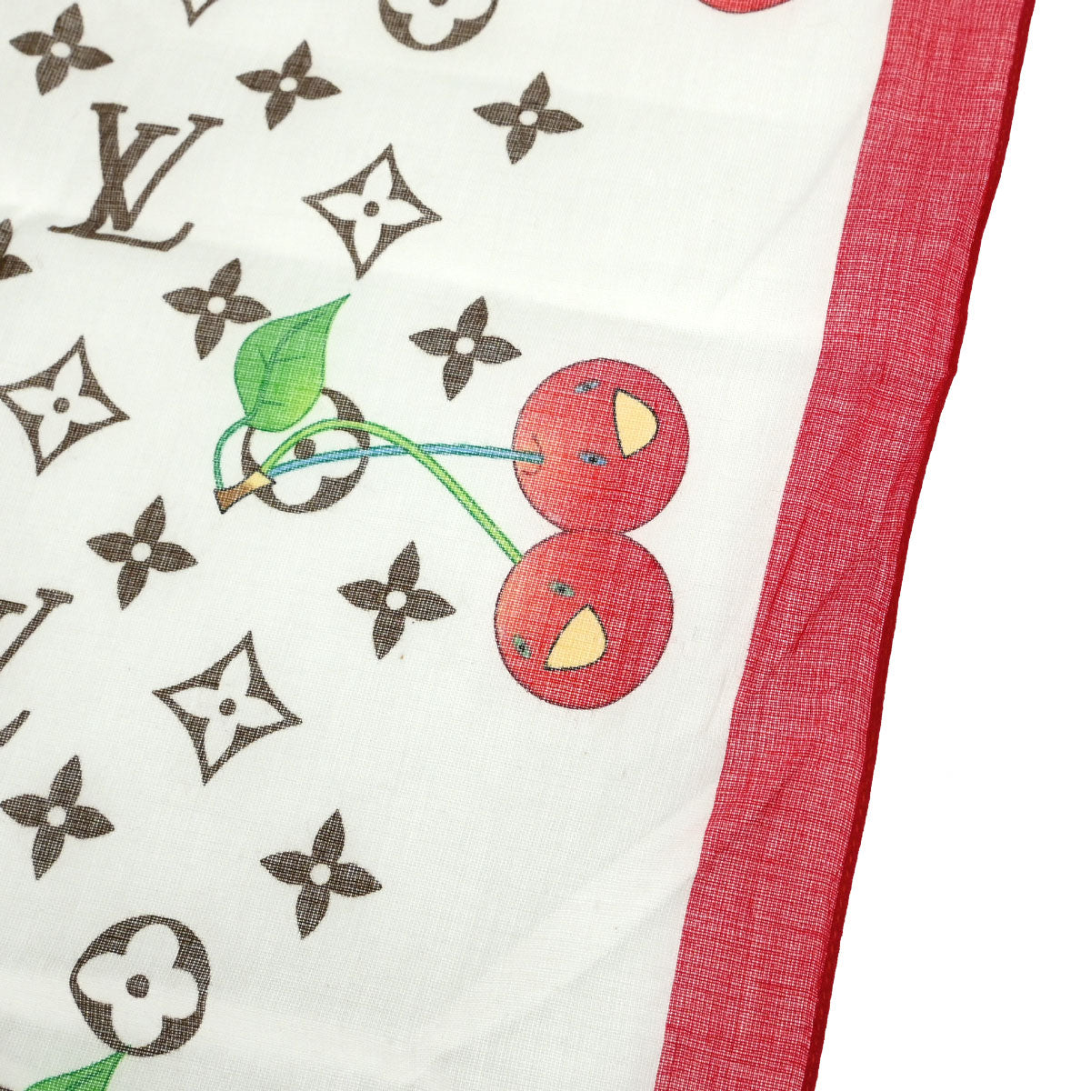 Louis Vuitton White Monogram Cherry Scarf 55 Small Good