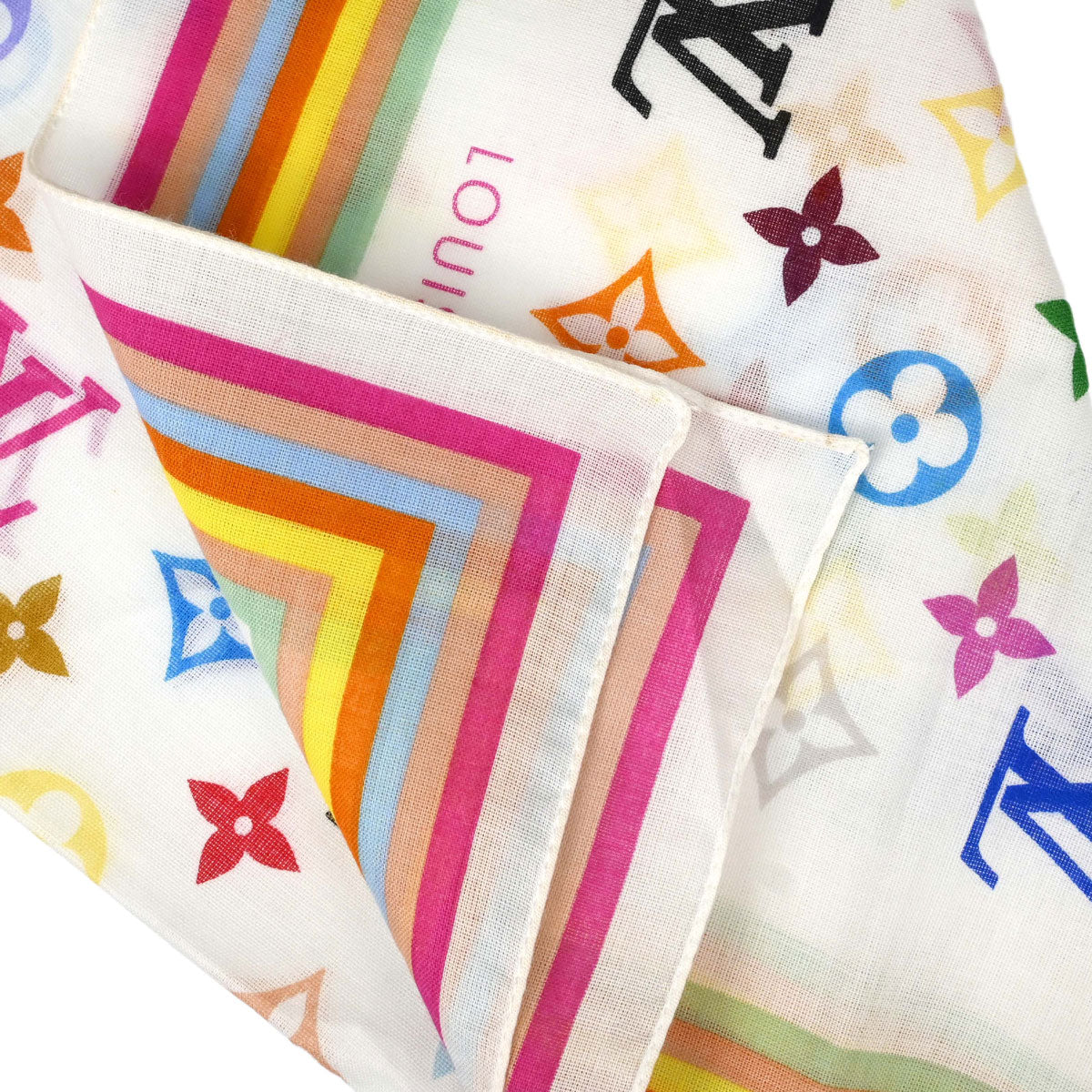 Louis Vuitton White Monogram Multicolor Scarf M71911 Small Good